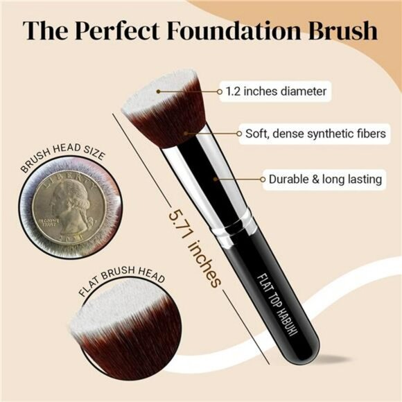 Keshima Flat Top Kabuki Foundation Brush for Liquid Cream Powder Blending - Picture 2 of 7